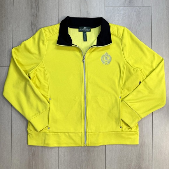 Lauren Ralph Lauren Active Women XL Yellow Full Zip Jacket Crest Logo Long Sleev - Picture 1 of 8